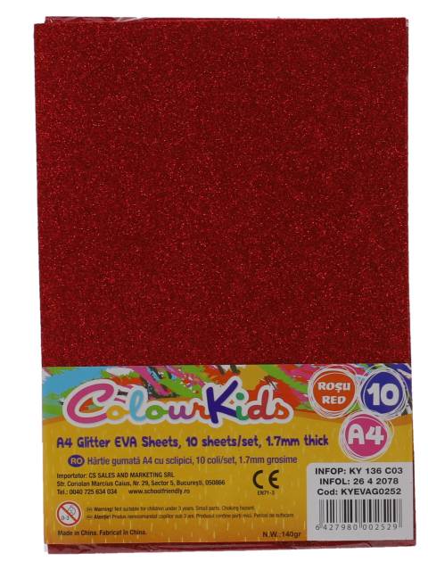 Art Craft CK COLI EVA gumata cu sclipici 1.7mm 10coli ROSU CK
